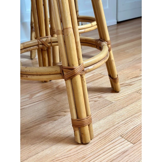 1970s Calif-Asia Natural Honey Rattan Round Barstools - Set of 4 For Sale - Image 10 of 10