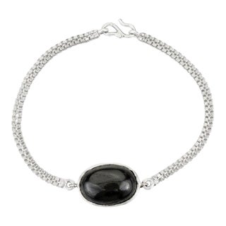 Vintage Style 16.10 Ct Oval Cut Boho Black Star Bracelet in Sterling Silver For Sale