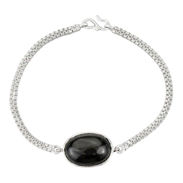 Vintage Style 16.10 Ct Oval Cut Boho Black Star Bracelet in Sterling Silver For Sale
