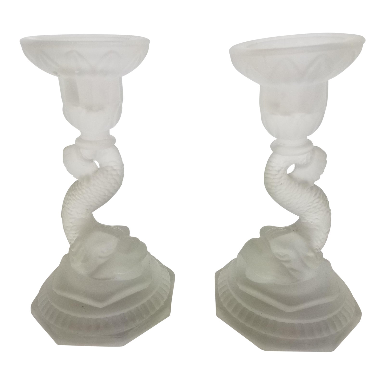 Frosted Glass Koi Fish Candle Holders a Pair Chairish