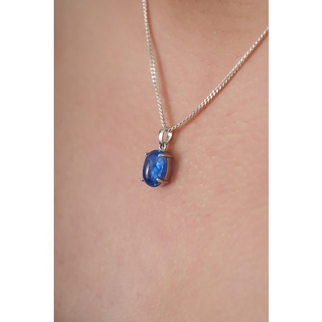 Not Yet Made - Made To Order Modernist 3.23ct Oval Cabochon Blue Sapphire Solitaire Pendant in 14k White Gold For Sale - Image 5 of 14