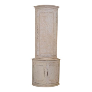 Antique Swedish Gustavian 2 Piece Corner Cabinet in Original Distressed Paint For Sale