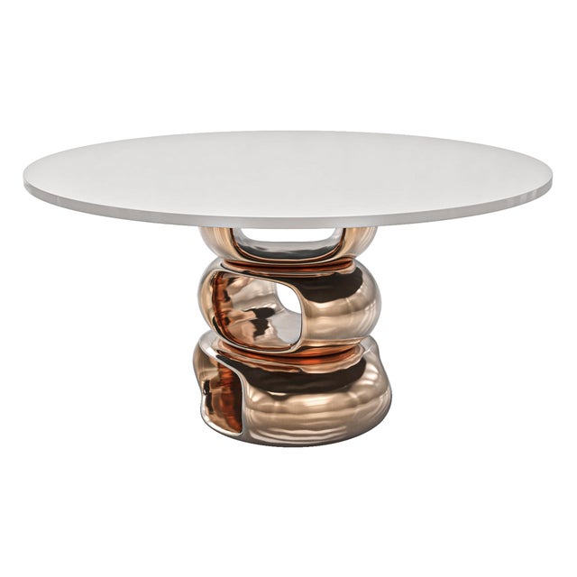 "Magistrale" Round Table With Bronze and Stainless Steel, Handmade For Sale - Image 4 of 6