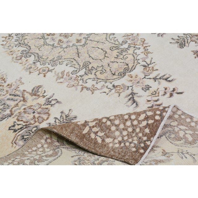 Vintage Turkish Whitewash Hand Knotted Wool Rug, 6'x9'6" For Sale In New York - Image 6 of 6