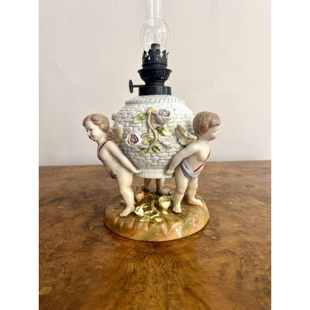 Glass Antique Porcelain Oil Lamp from Sitzendorf, 1900 For Sale - Image 7 of 7