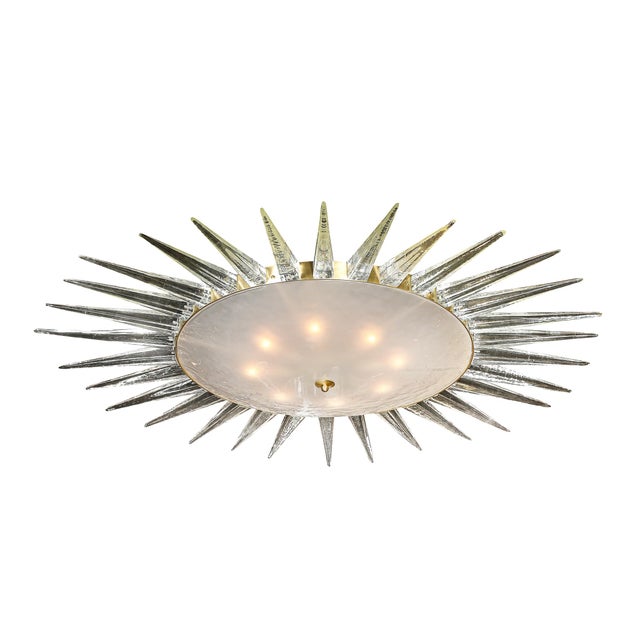 Modern Modernist Brass Fitted Hand-Blown Murano Glass Starburst Spike Form Chandelier For Sale - Image 3 of 17