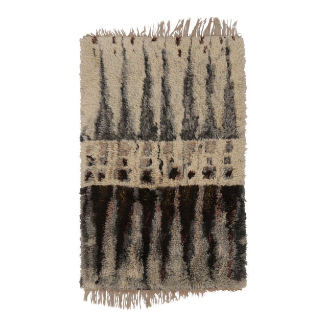 Vintage Swedish Rya Rug With Gray and Beige Geometric Spire Design - Rug & Kilim For Sale