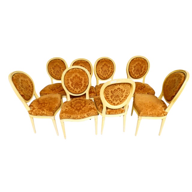 1920s French Provincial Louis XVI Style Painted Medallion Dining Chairs, 1920, Set of 8 For Sale - Image 5 of 5