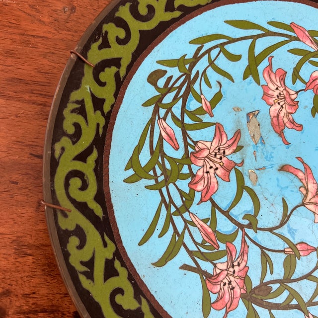 Antique Cloisonné With Striking Color and Lily Design For Sale - Image 4 of 5