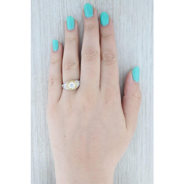 White 1.87ctw White Yellow Diamond Halo Engagement Ring 18k White Gold Size 8 Gia For Sale - Image 8 of 8