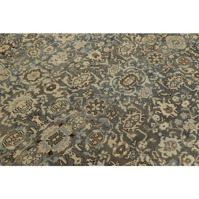 Antique Malayer Style Rug With Muted Slate, Charcoal, and Ivory Botanical Motif For Sale - Image 11 of 12