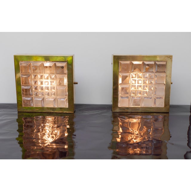 Swedish Brutalist Glass and Brass Wall Lamps from Falkenbergs Belysning, Set of 2 For Sale - Image 17 of 18