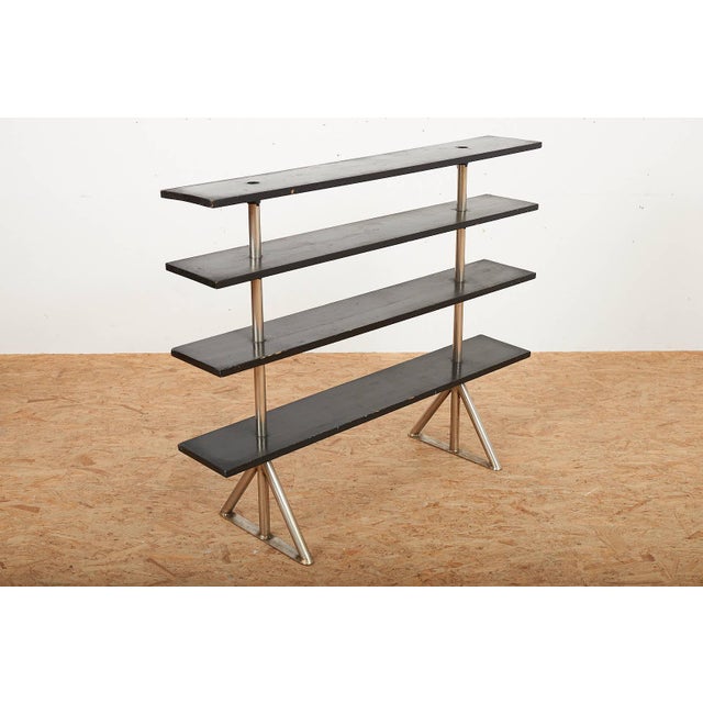 Freestanding Shelving Unit in Nickel-Plated Steel Tube Frame and Wood Shelves, 1930s For Sale - Image 12 of 17