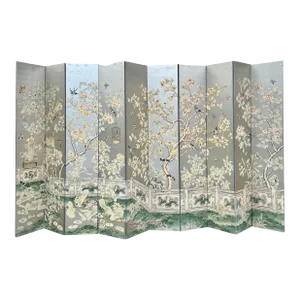 Gracie Style Hand-Painted Silver Leaf Chinoiserie Screen
