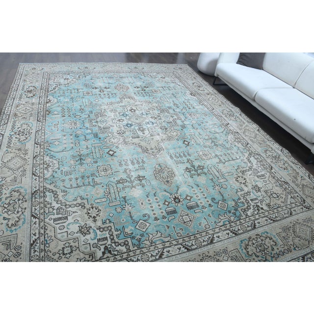 1970s Vintage Persian Handmade Wool Cotton Light Blue Area Rug For Sale - Image 4 of 11