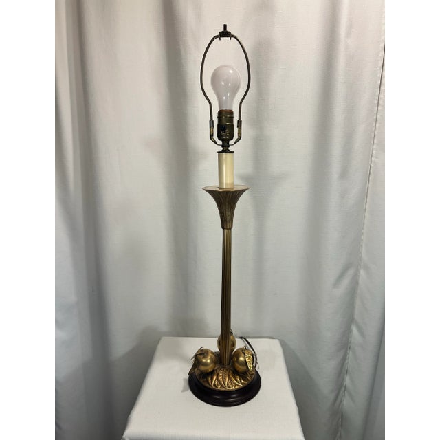 Mid-Century Modern Vintage Chinoiserie "Golden Peaches" Brass Table Lamp For Sale - Image 3 of 11