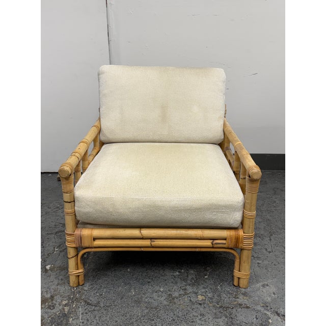 Late 20th Century Vivai Del Sud for Wicker Works Italian Bamboo Armchair + Ottoman, Vintage For Sale - Image 5 of 12