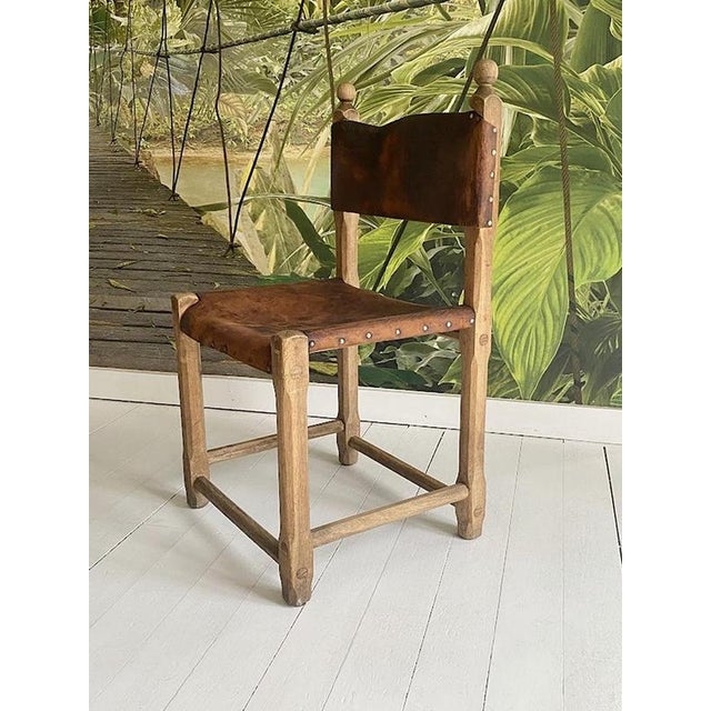 Rustic Hungarian Artisanal Oak and Leather Chair For Sale - Image 3 of 15