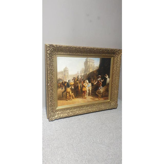 A large Victorian deep gilt frame with a canvas print, very good overall condition. 50" x 42" 4" depth