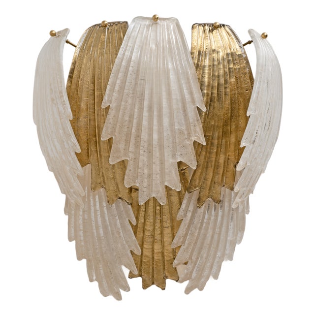 Art Deco Italian Murano Glass and Brass Leaf Wall Sconce, 2000s, Set of 2 For Sale