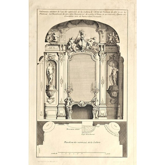 This is a French antique lithograph that features architectural details of l'Hotel de Toulouse, a project that dates to...