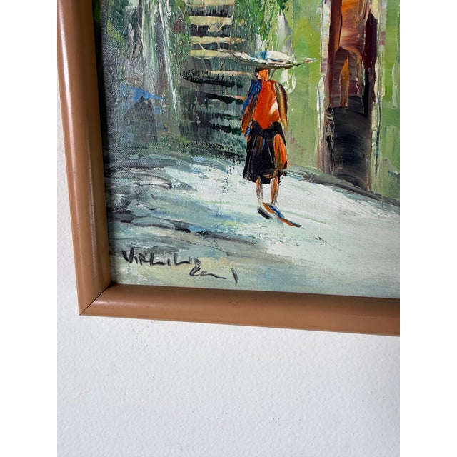 Vintage European Street Scene Oil on Canvas – Framed For Sale - Image 10 of 11