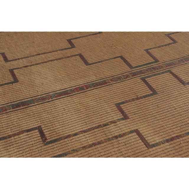 Camel Vintage Moroccan Tuareg Mat With Bold Tribal Designs in Beige & Red - Rug & Kilim For Sale - Image 8 of 9