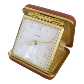 Mid 20th Century Seth Thomas German Mechanical Travel Alarm Clock in Folding Case For Sale