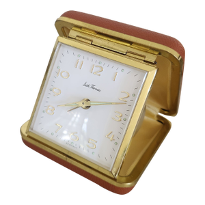 Mid 20th Century Seth Thomas German Mechanical Travel Alarm Clock in Folding Case