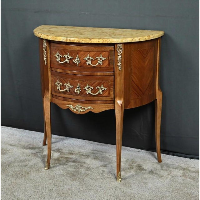Early 20th Century Louis XV-Louis XVI Transition Style Half-Moon Commode For Sale - Image 3 of 18
