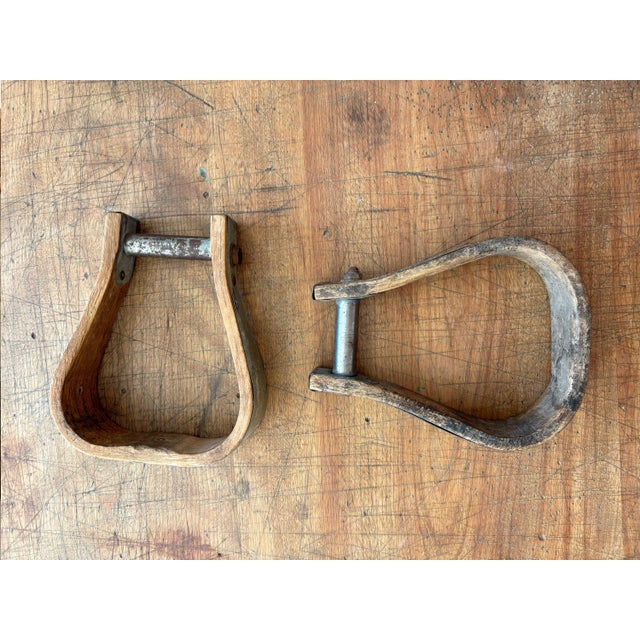 Metal 1940s Western Horse Saddle Stirrup, a Mismatched Pair For Sale - Image 7 of 8