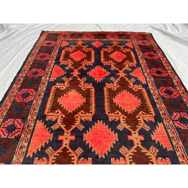 Islamic Vintage Afghan Hand-Knotted Runner Rug With Bold Geometric Pattern Rug 4'0x9'5 For Sale - Image 3 of 11