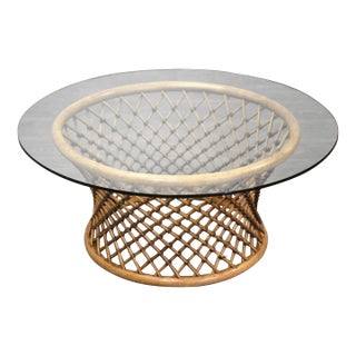 1970s Mid Century Rattan and Glass Coffee Table For Sale