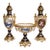 French Style Blue & White Porcelain Garniture Set With Two Covered Vases and Central Jardinière – Gold Leaf & Bronze For Sale