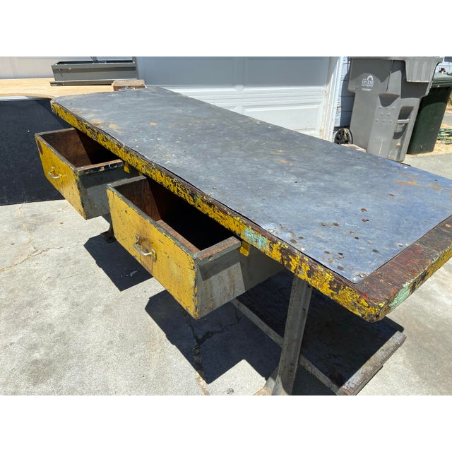 Antique Industrial Workbench Rustic Table For Sale - Image 11 of 12