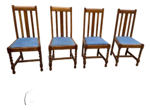 Early 20th Century Art and Craft Style English Oak Barley Twist Dining Chairs- Set of 4