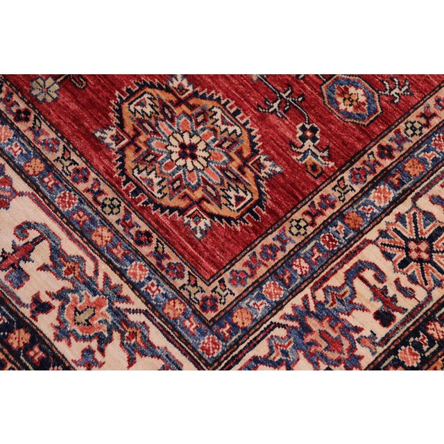 Shabby Chic Southwestern Super Kazak Red/Beige Wool Rug - 5'9'' X 7'9'' For Sale - Image 3 of 10