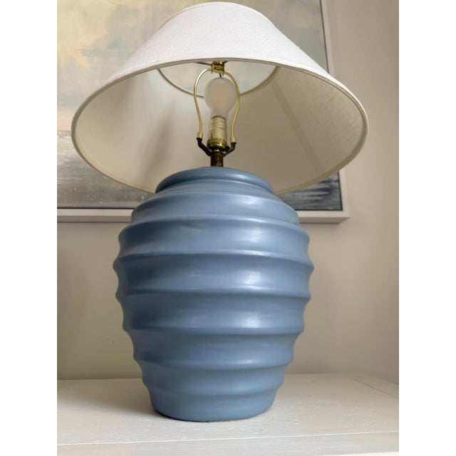 1980s 1980s Sculptural Beehive Slate Blue Table Lamps - a Pair For Sale - Image 5 of 5