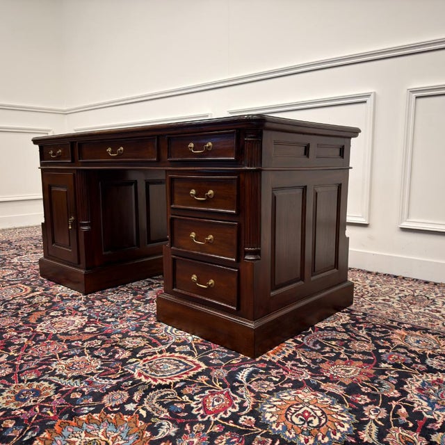 English Classic Desk with Green Leather For Sale - Image 6 of 18