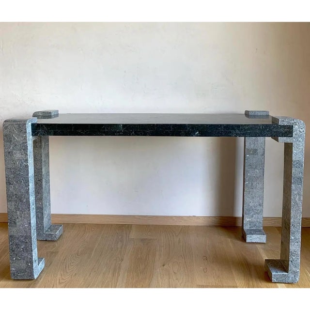 Maitland - Smith Vintage Post Modern Brutalist Anthropomorphic Biomorphic Tessellated Marble Console Table Attributed to Maitland Smith For Sale - Image 4 of 9