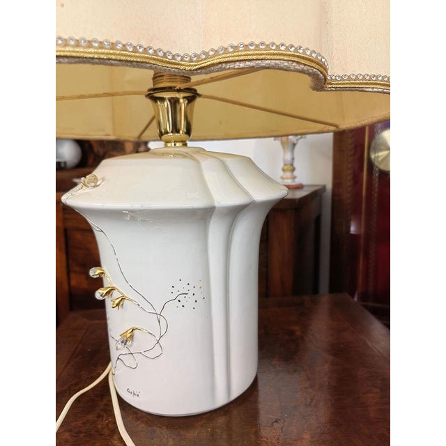 Beige Vintage Table Lamp in Hand Painted Ceramic and Brass, Italy, 1950s For Sale - Image 8 of 15