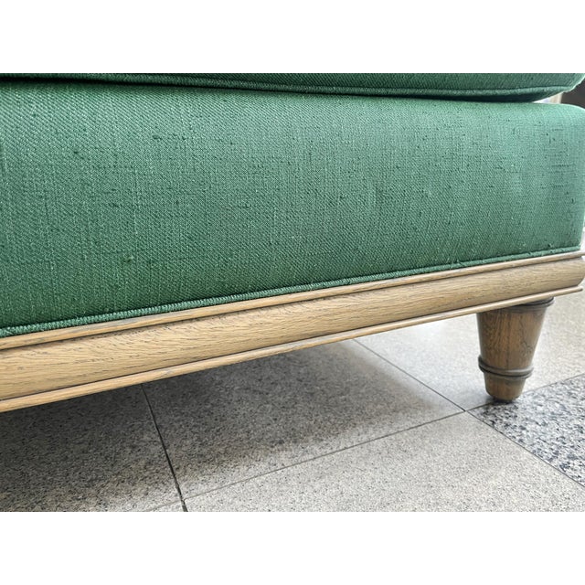 Custom Carved Oak & Green Linen Sofa by Steven Gambrel For Sale - Image 14 of 18