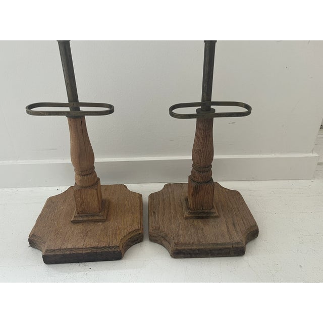 Late 20th Century Pair of Vintage Brass Stands on Wood Bases For Sale - Image 9 of 11