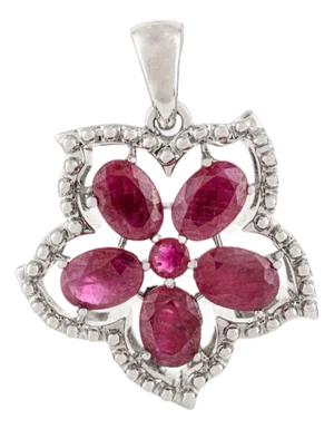 Stunning Ruby and Diamond Daisy Flower Pendant in Pure Silver by Caratandher