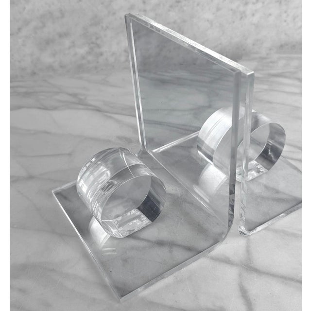 Plastic Vintage Postmodern Lucite Geometrical Library Bookends - A Pair For Sale - Image 7 of 7