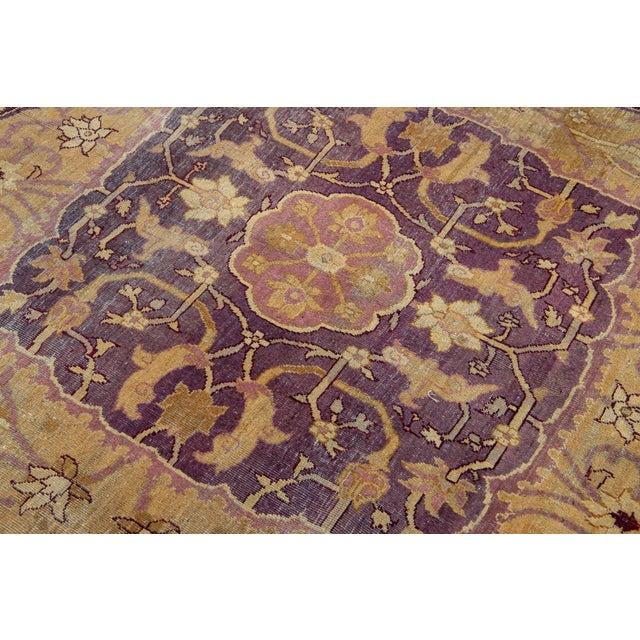Purple Antique Wool Rug Agra From the 1890s With Medallion Design For Sale - Image 8 of 10