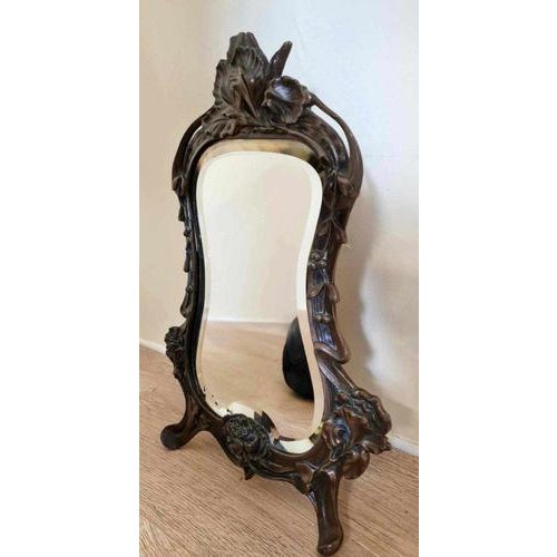 Metal Art Nouveau Table Mirror in Bronze For Sale - Image 7 of 10