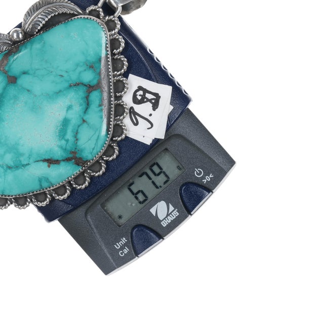 Metal Huge Vintage Native American sterling and turquoise pendant For Sale - Image 7 of 7