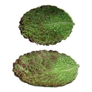 Vintage Majolica Italian Cabbage Leaf Small Platers - A Pair For Sale