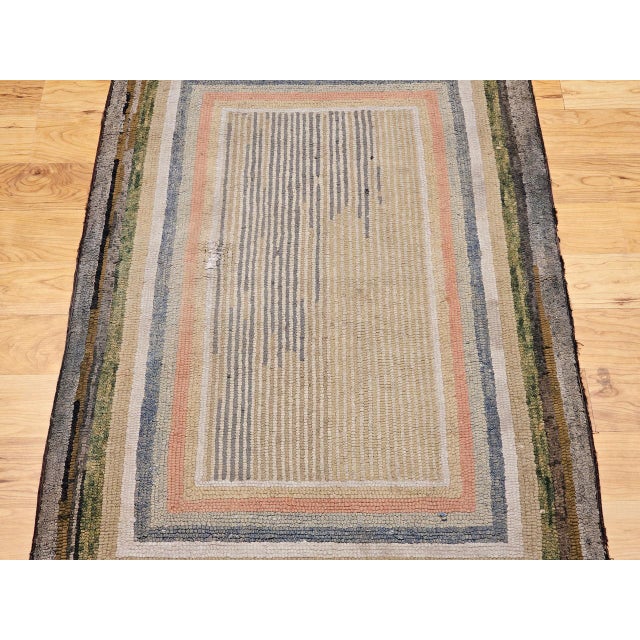 American Antique American Hand Hooked Rug, Wool & Cotton, Multicolor Stripe, Folk Art, 2x4 For Sale - Image 3 of 9